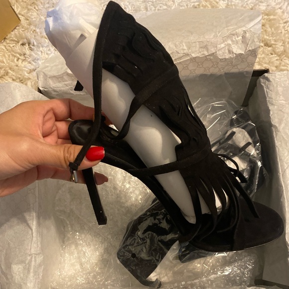 Black Gucci Suede Fringe Heels - Picture 6 of 6